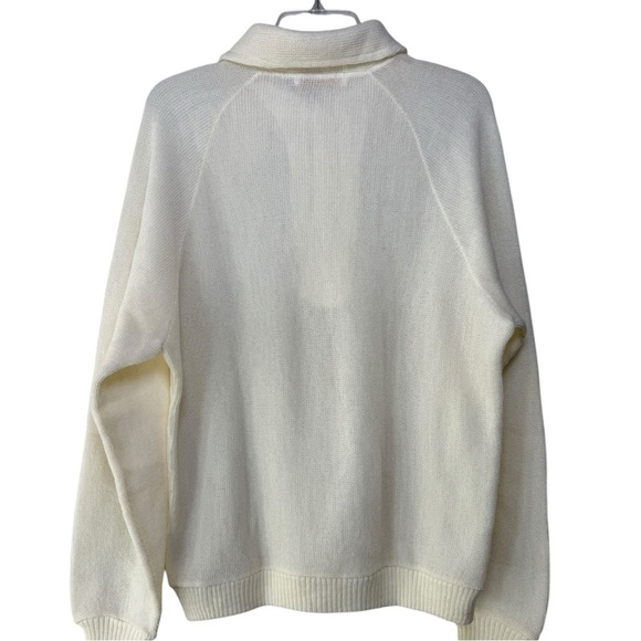 SOLD Vintage Knit Polo Sweater Size Large White Cream Wool Blend Jantzen 60s 70s - Picture 7 of 8